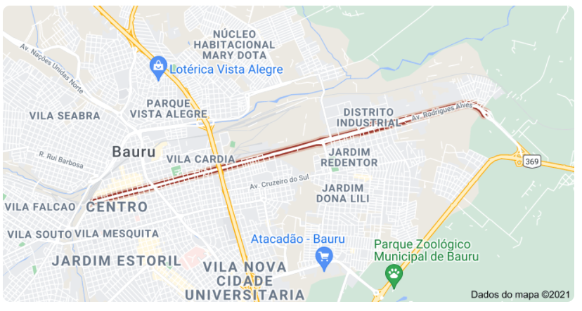 Mapa da Avenida Rodrigues Alves em Bauru