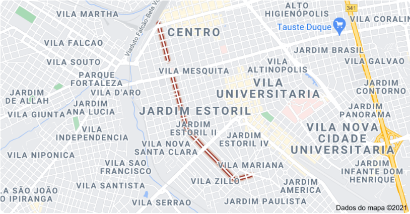 Mapa da Rua Alfredo Ruiz, a rua mais bonita de Bauru