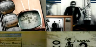 Trechos da televisão e recortes de jornal que mostram a história da televisão em Bauru, com a TV Bauru, a TV Modelo, a TV Tem e João Simonetti