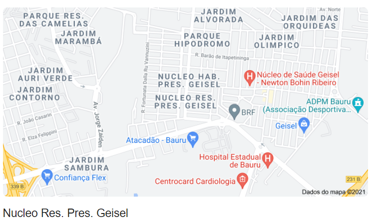 Mapa do Núcleo Presidente Geisel em Bauru