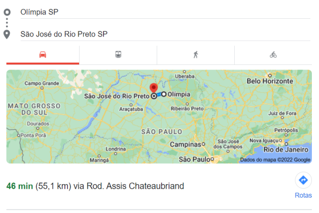Olímpia está 55km de distância de uma das cidades do Brasil com ...