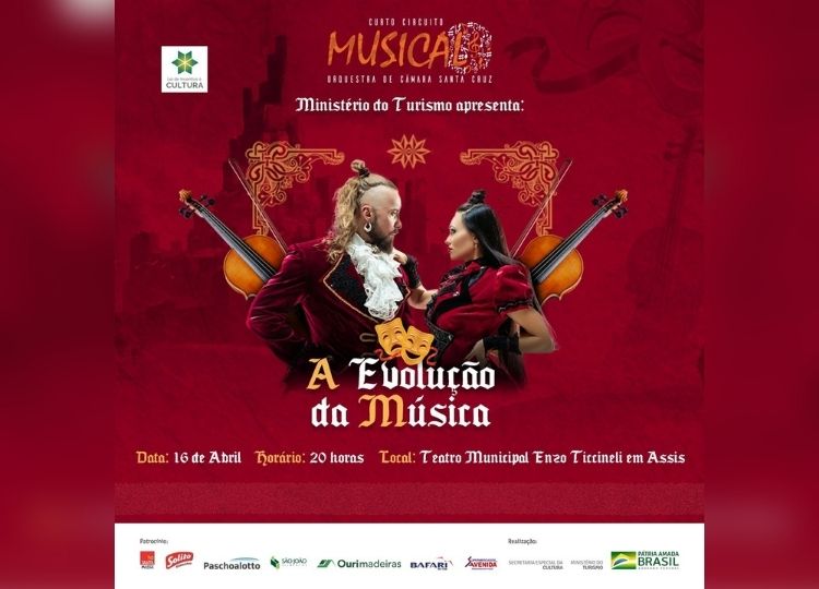 O concerto “A Evolução da Música” terá apresentação gratuita em Assis